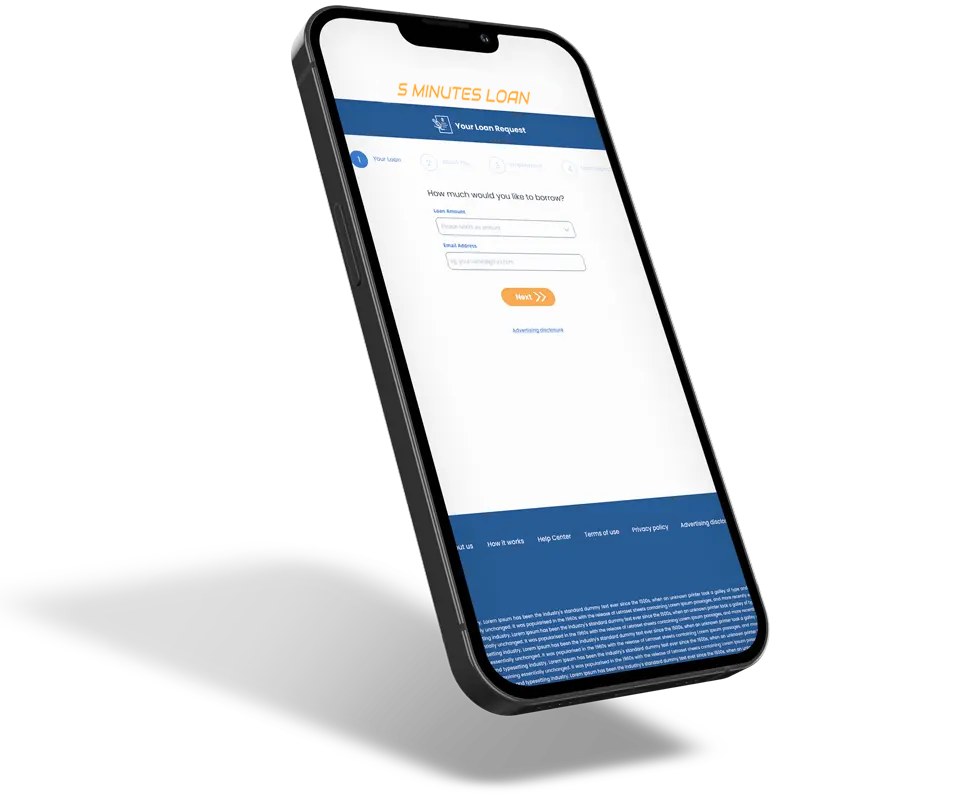 Phone screen displaying our loan request form